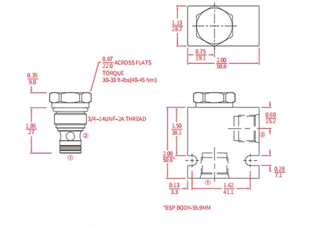 Desempenho/dimensão/desenho seccional da válvula de esfera ICV08-B20, válvula de verificação (alta pressão)