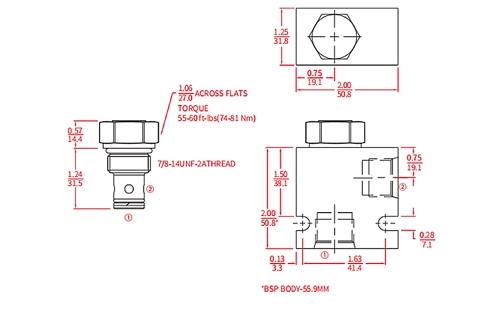 Desempenho/dimensão/desenho secional da válvula de esfera ICV10-C20, válvula de verificação