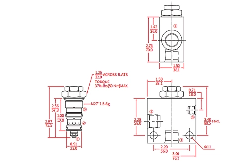 Desempenho/Dimensão/Desenho Seccional da Válvula de Retenção IPC12-30, Piloto para Abrir (Operado com Piloto Duplo)